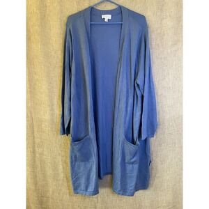 Belle Kim Gravel Duster Cardigan Open Front Pockets Knit Blue‎ 2XP